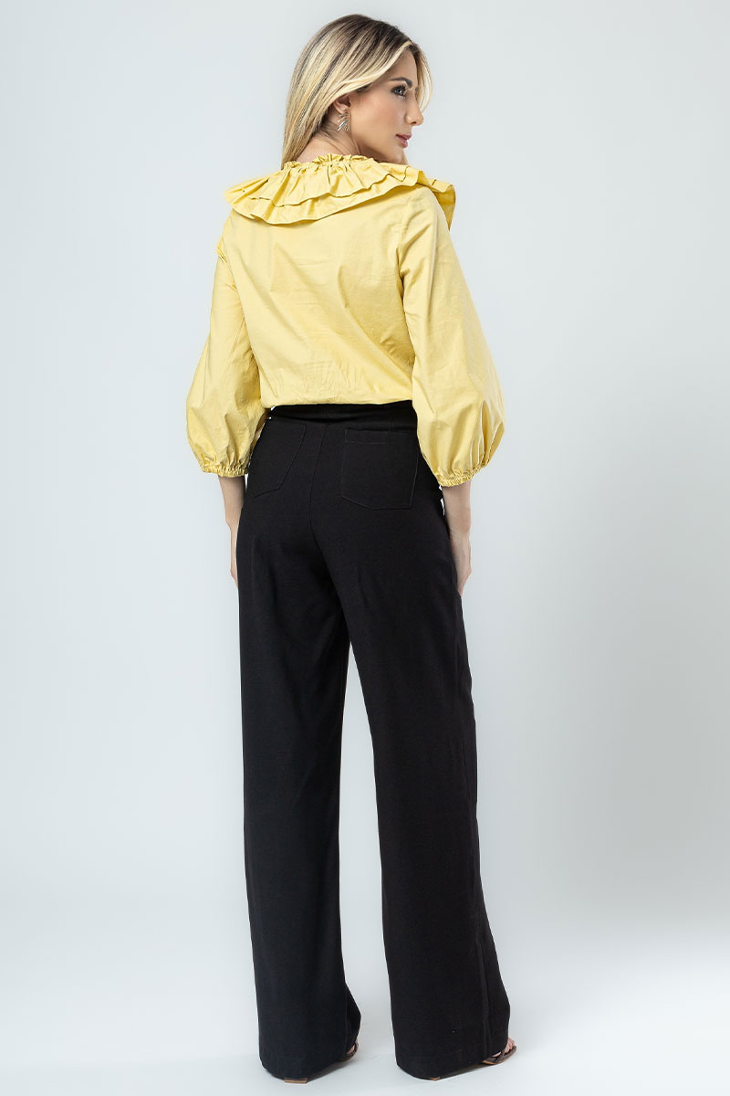 Miss Misses - Valentina Long Sleeve Shirt with Yellow Frill - 54356003