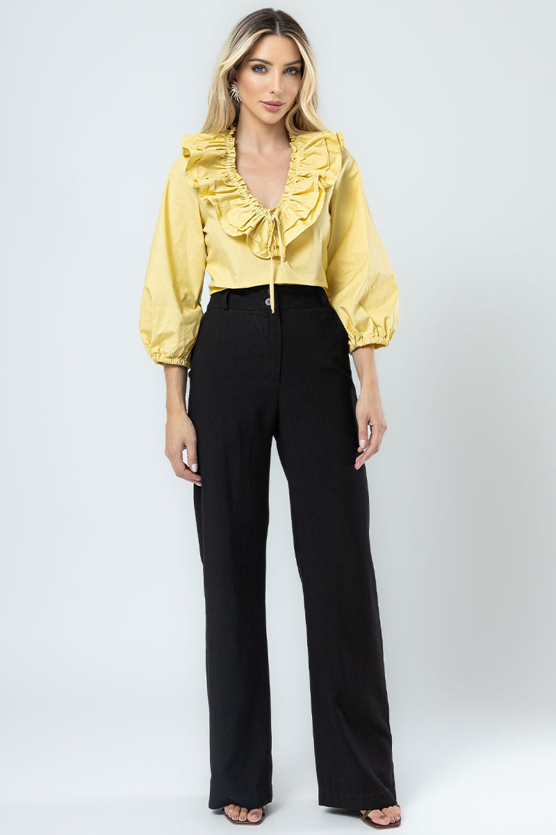 Miss Misses - Valentina Long Sleeve Shirt with Yellow Frill - 54356003