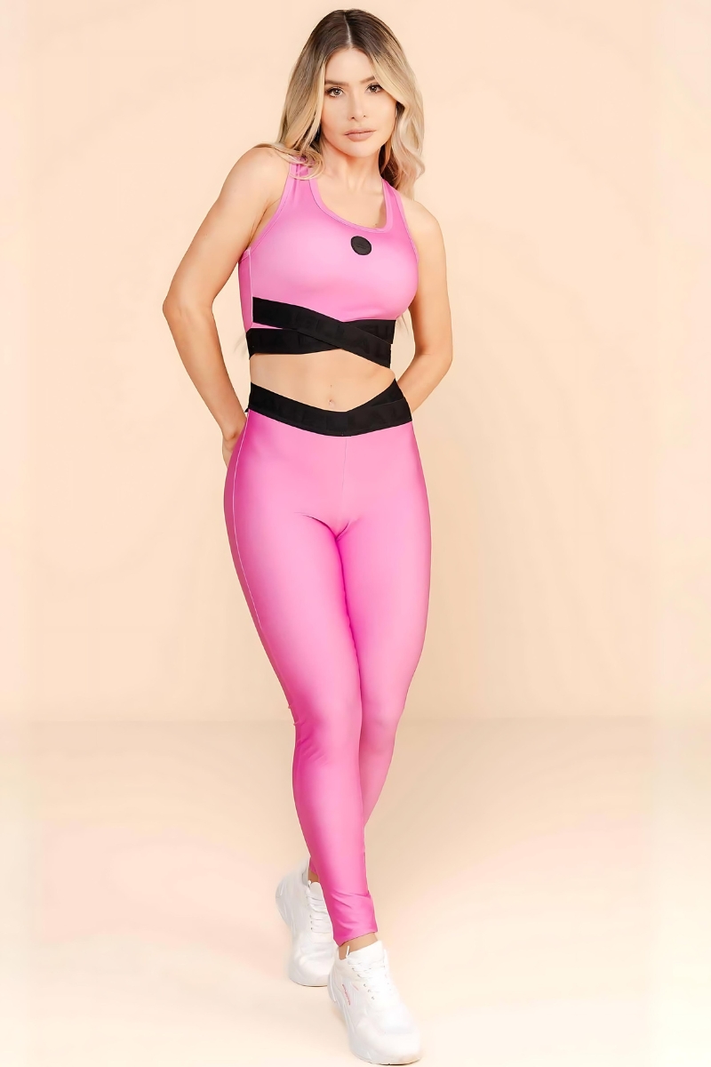 Labellamafia - Pink Elastic Waistband Leggings Labellamafia - 33886