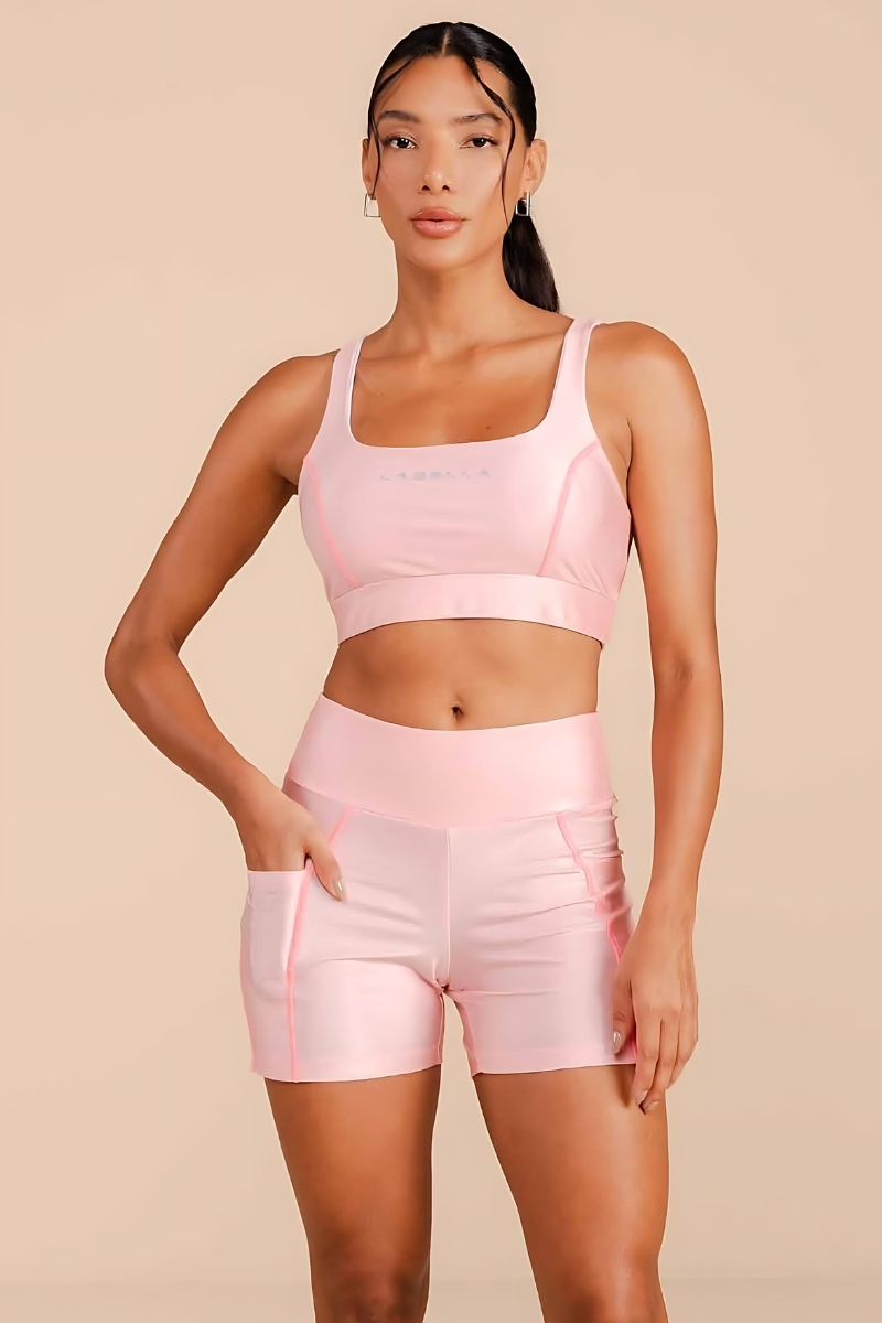 Labellamafia - Pink Sports Labellamafia Top and Shorts Set - 33857