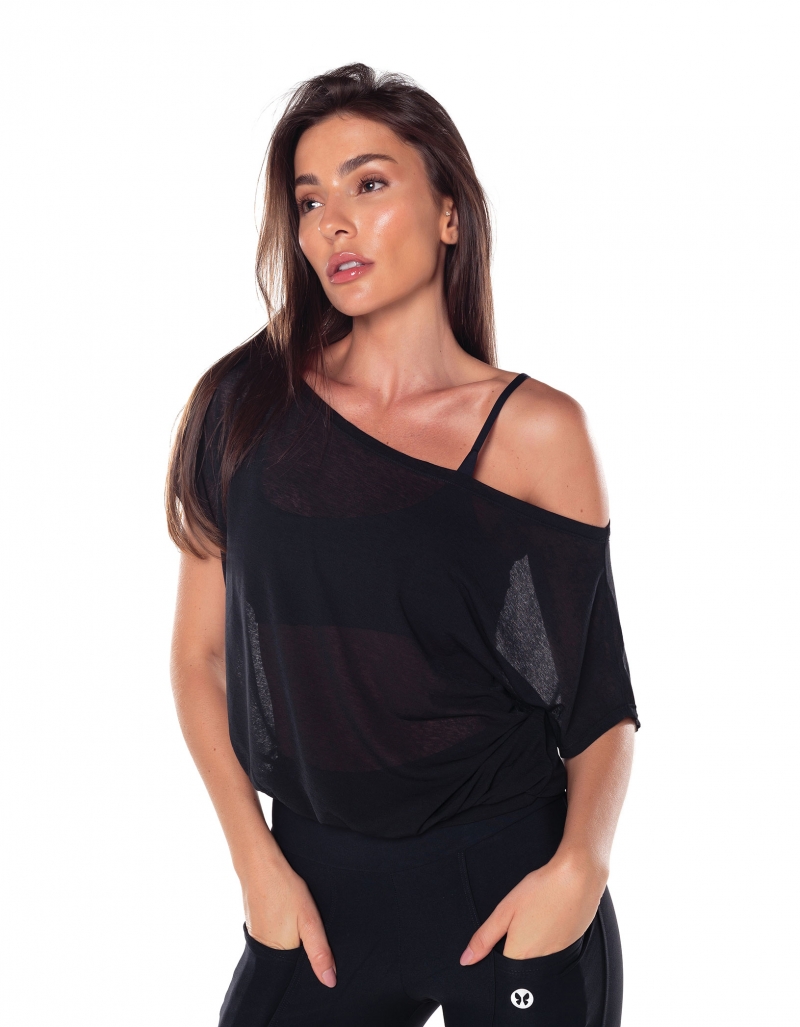 Vestem - Off Shoulder Luna Short Sleeve Shirt Black - BMC751.V25.C0002