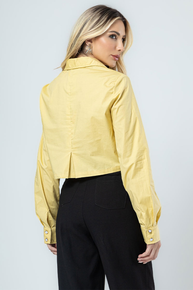 Miss Misses - Olivia Long Sleeve Shirt with Tie Front Yellow - 54361003