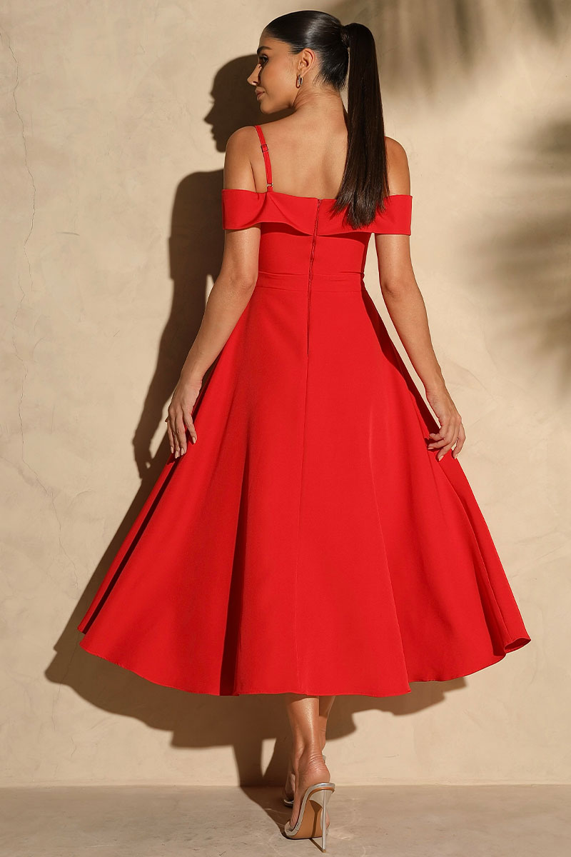 Miss Misses - Flavia Shoulder to Shoulder Dress with Red Strap - 54294024