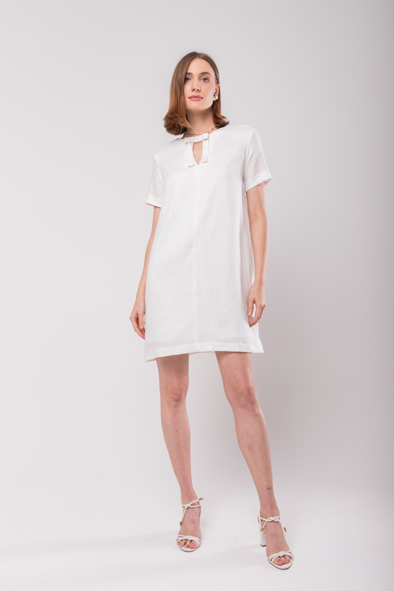 Hidrogênio - SHORT FLARE DRESS WITH BOW IN LINEN 100% OFF WHITE - 20066018