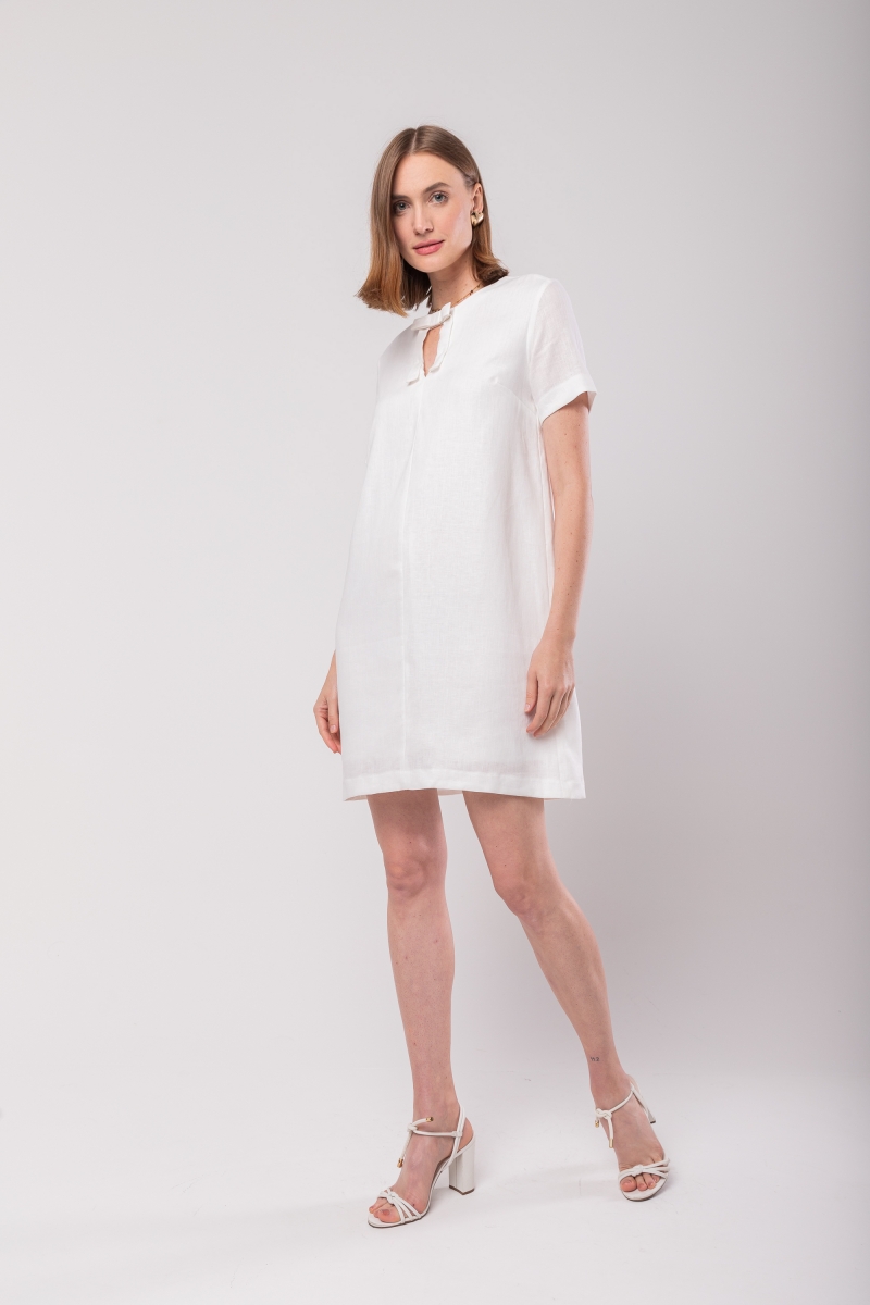 Hidrogênio - SHORT FLARE DRESS WITH BOW IN LINEN 100% OFF WHITE - 20066018