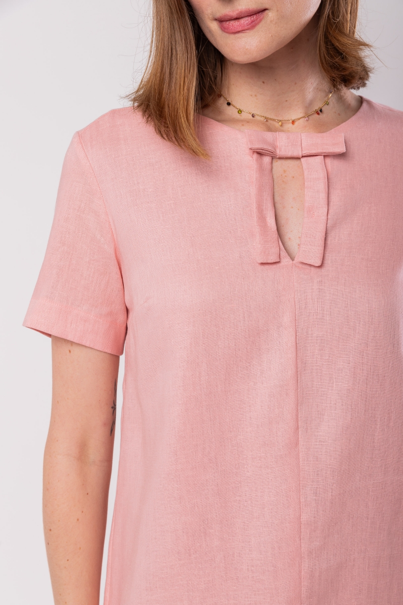 Hidrogênio - SHORT FLARE DRESS WITH BOW IN 100% PINK LINEN - 20066021