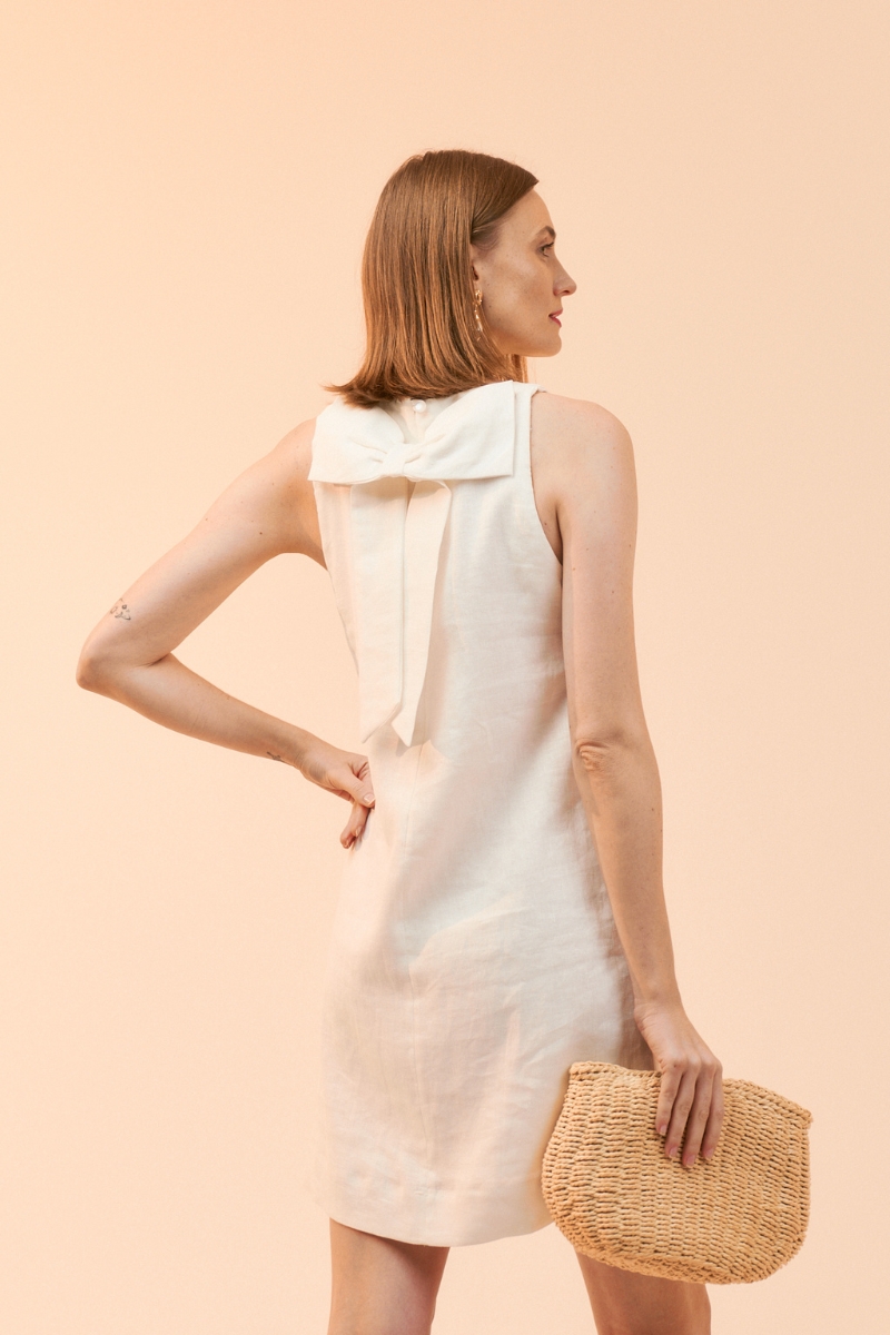 Hidrogênio - OFF-WHITE LINEN TANK TOP DRESS WITH BOW ON THE BACK - 20081018