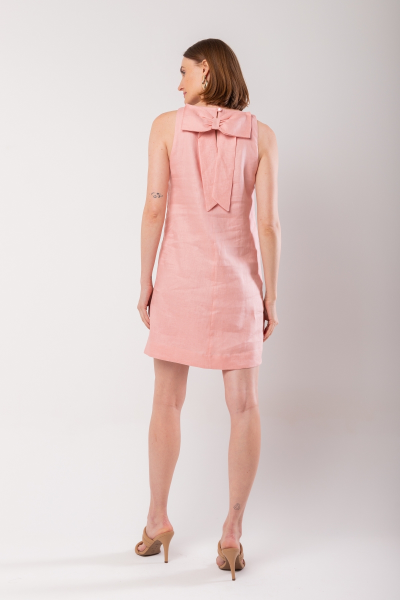 Hidrogênio - FLARE LINEN TANK TOP DRESS WITH PINK BOW ON THE BACK - 20081021