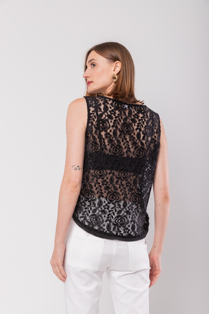 Hidrogênio - BLACK LACE U-NECK TANK TOP - 20090001