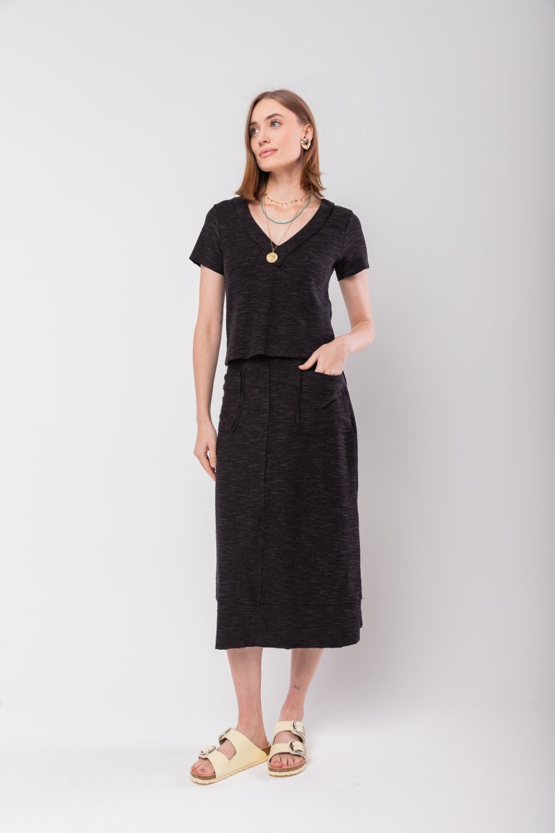 Hidrogênio - COS MIDI SKIRT WITH ELASTIC BAND AND BLACK THREAD POCKETS - 20130001