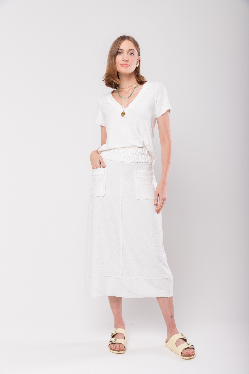 Hidrogênio - OFF WHITE COS MIDI SKIRT WITH ELASTIC BAND AND THREAD POCKETS - 20130018