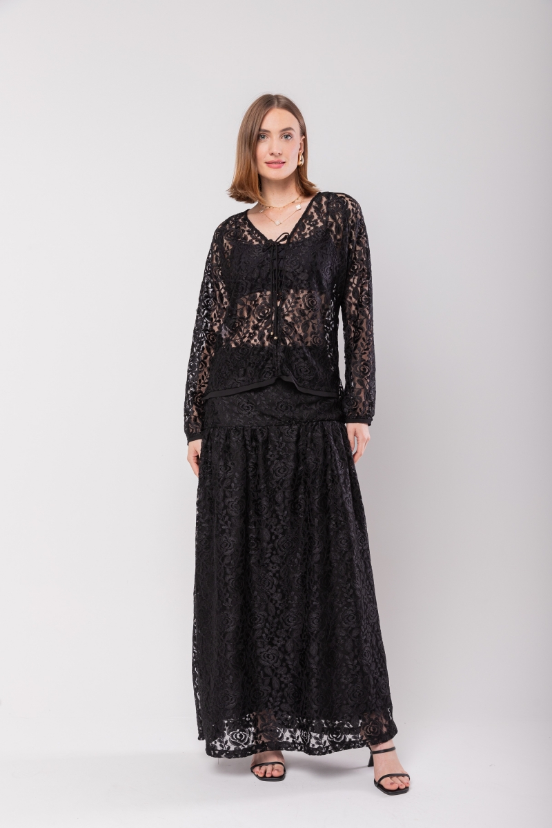 Hidrogênio - LACE BLOUSE WITH BRAIDING ON THE FRONT IN BLACK - 20070001