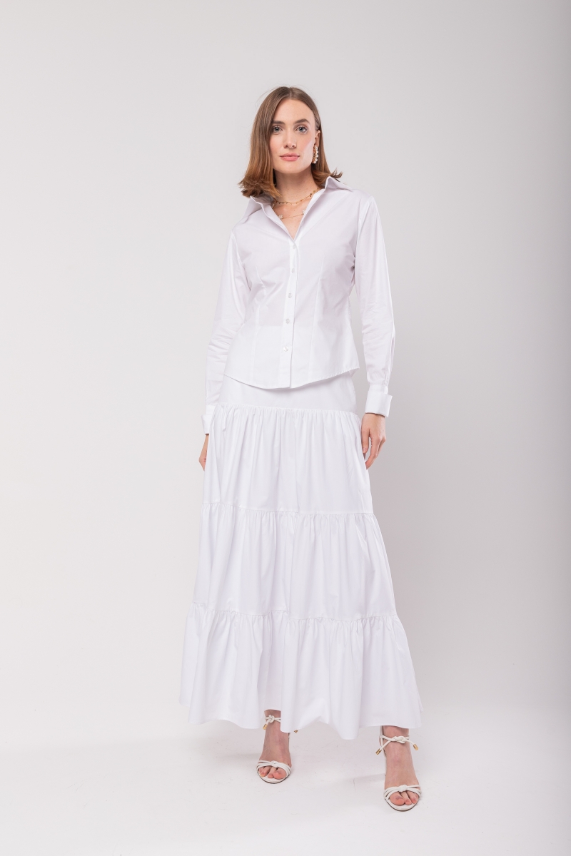 Hidrogênio - LONG 3 MARIAS SKIRT WITH POCKETS IN WHITE TRICOLINE - 20065002