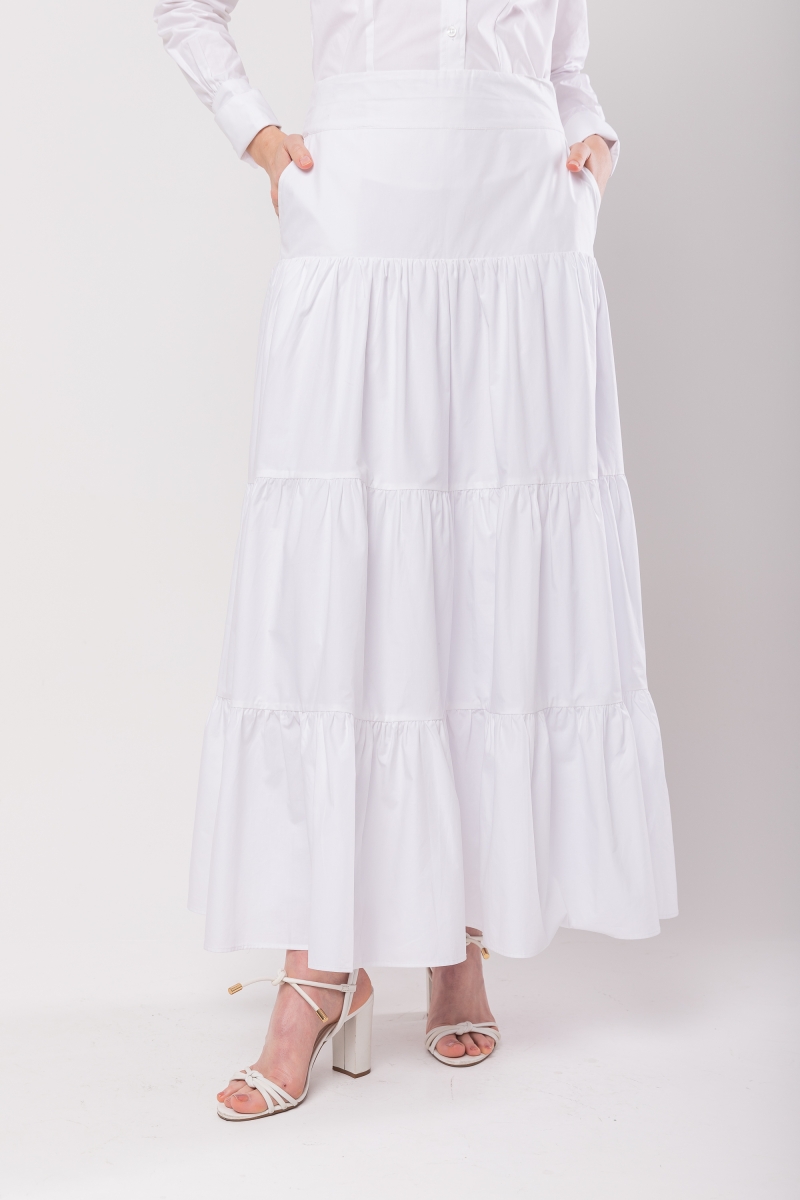 Hidrogênio - LONG 3 MARIAS SKIRT WITH POCKETS IN WHITE TRICOLINE - 20065002