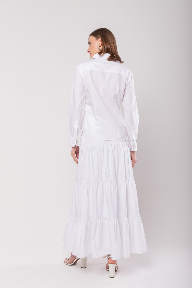 Hidrogênio - LONG 3 MARIAS SKIRT WITH POCKETS IN WHITE TRICOLINE - 20065002