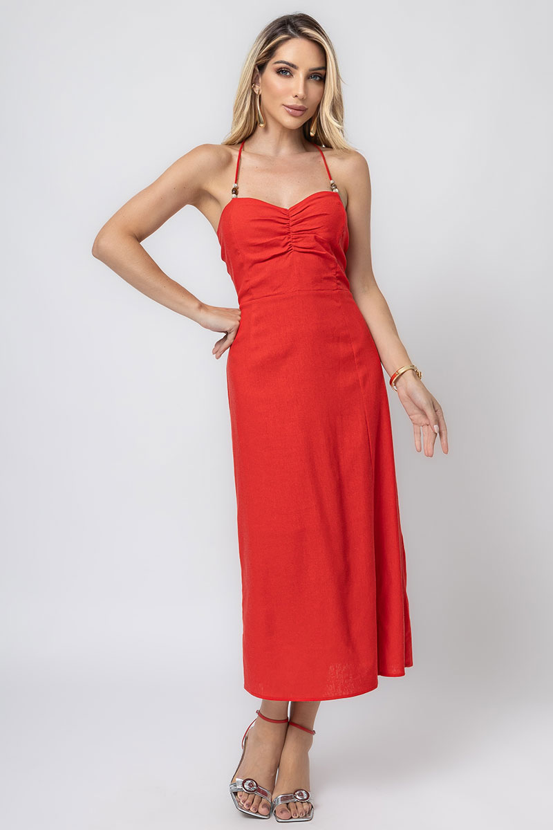 Miss Misses - Paula Linen Dress With Red Ponte Detail - 54370024