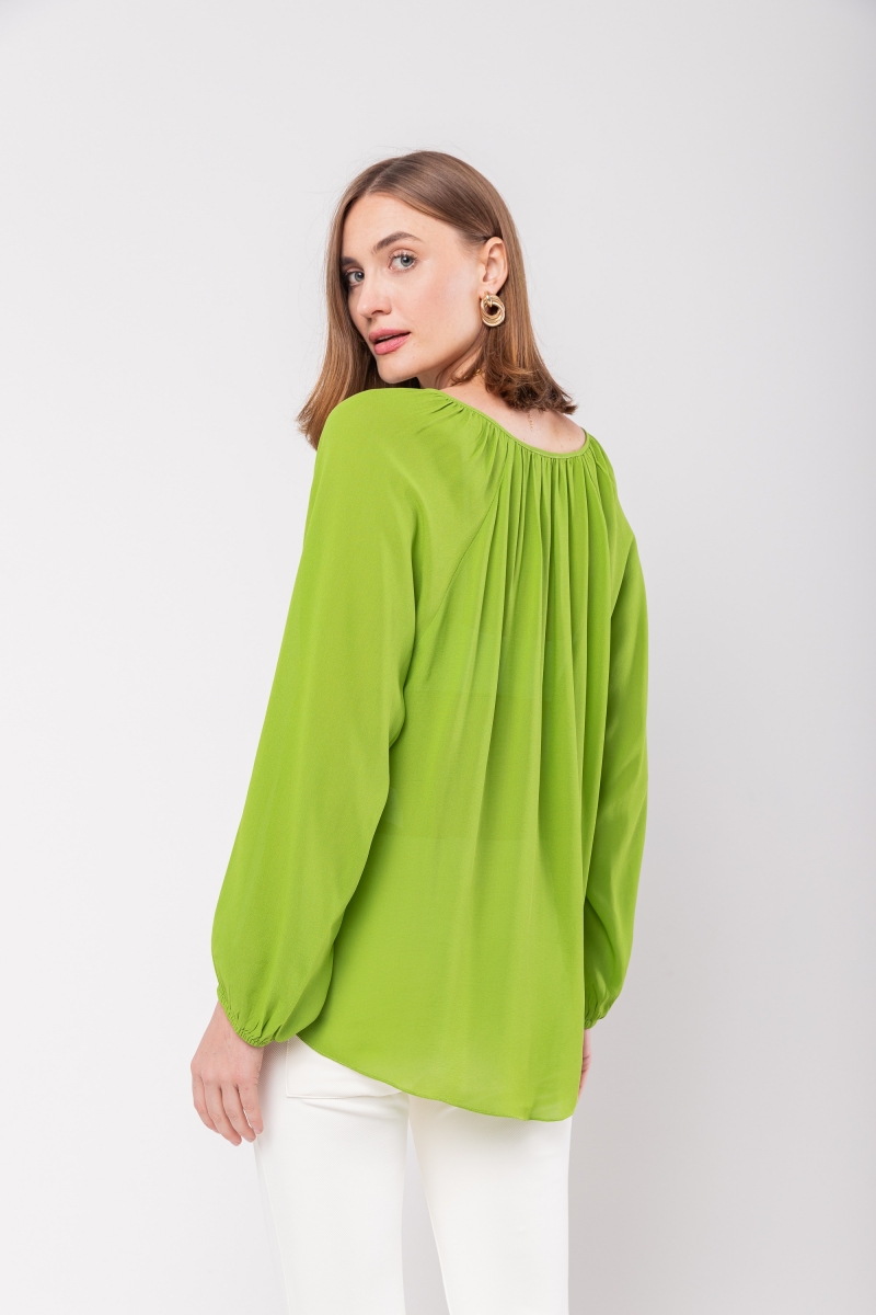 Hidrogênio - GREEN BLOUSE WITH INTERLOCKING AND PUFFED SLEEVES - 19905009