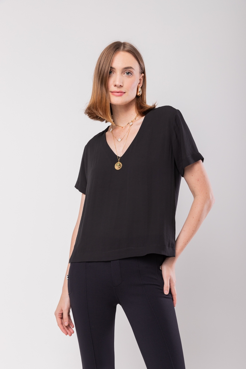 Hidrogênio - MG SHORT V-NECK BLACK BLOUSE - 20092001