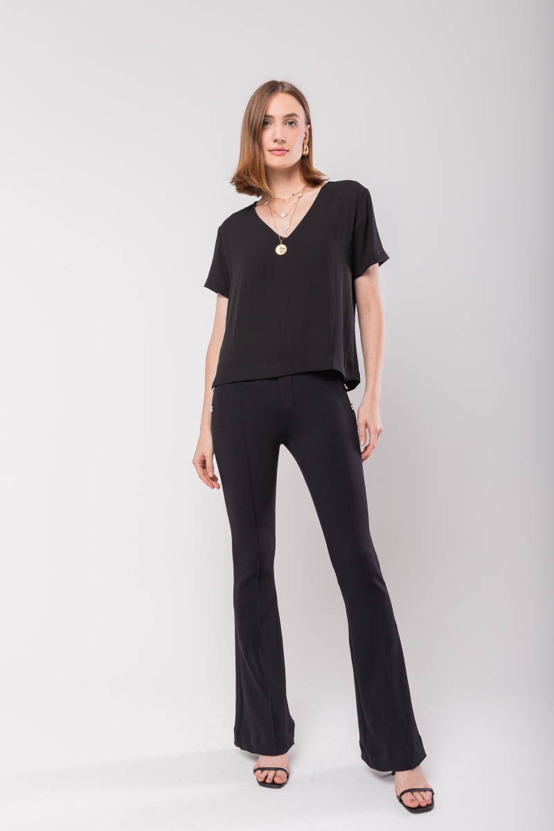 Hidrogênio - MG SHORT V-NECK BLACK BLOUSE - 20092001