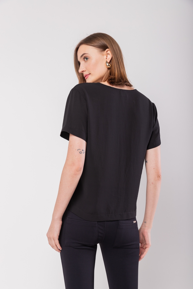 Hidrogênio - MG SHORT V-NECK BLACK BLOUSE - 20092001