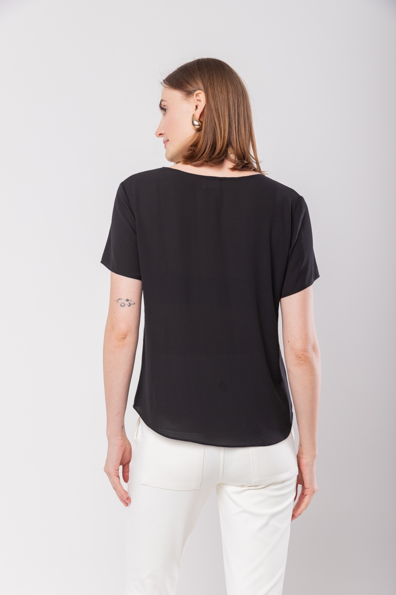 Hidrogênio - MG SHORT OVAL NECKLINE BLACK BLOUSE - 20097001