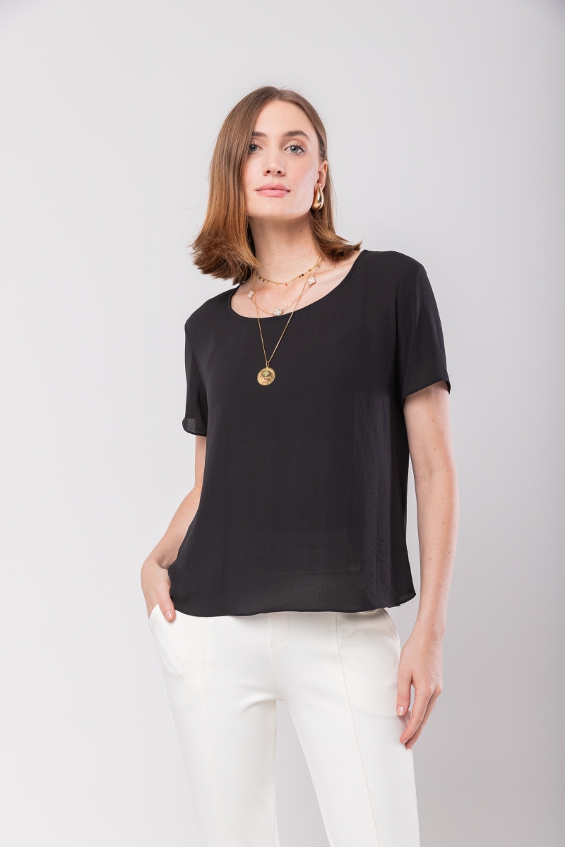 Hidrogênio - MG SHORT OVAL NECKLINE BLACK BLOUSE - 20097001