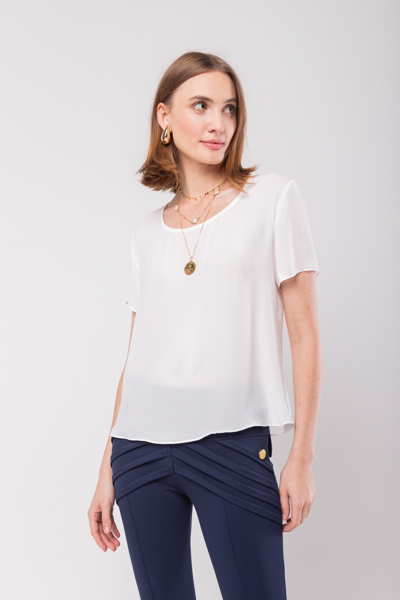 Hidrogênio - MG SHORT OVAL NECKLACE OFF WHITE BLOUSE - 20097018