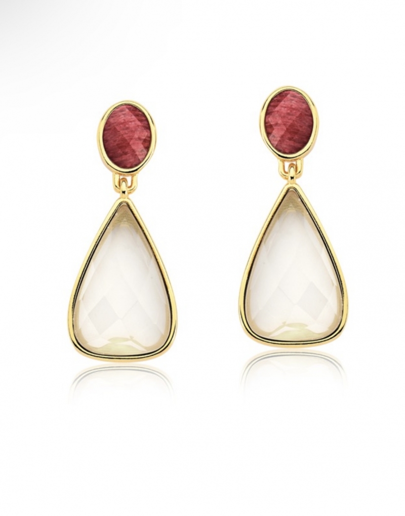 Mikabe - Red Feldspar and Milky Quartz Earring - MK1818