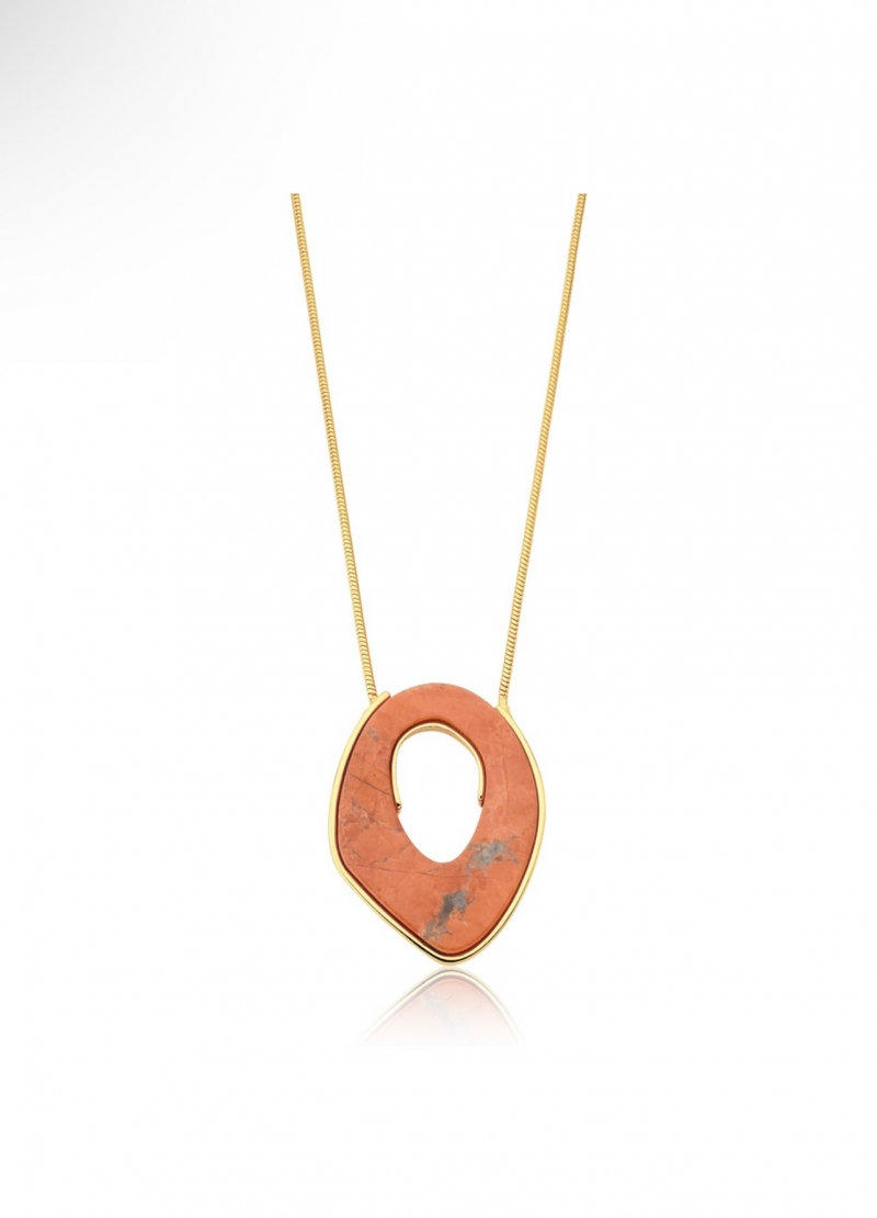 Mikabe - Orange Howlite Pendant Necklace - MK1822