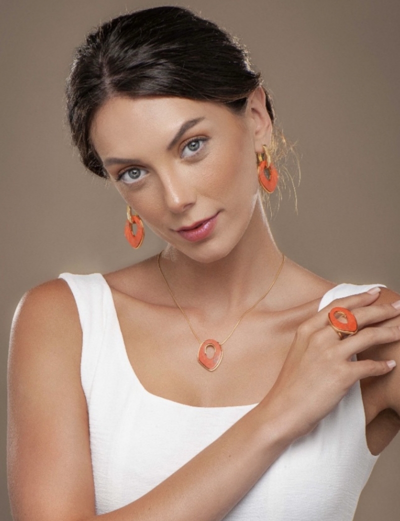 Mikabe - Earring Pendant Howlita Orange - MK1823