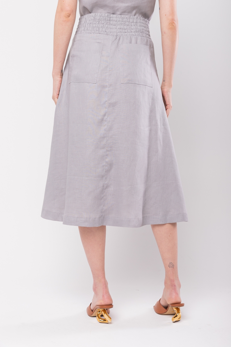 Hidrogênio - 100% LINEN GRAY MIDI FLARE SKIRT - 19800030