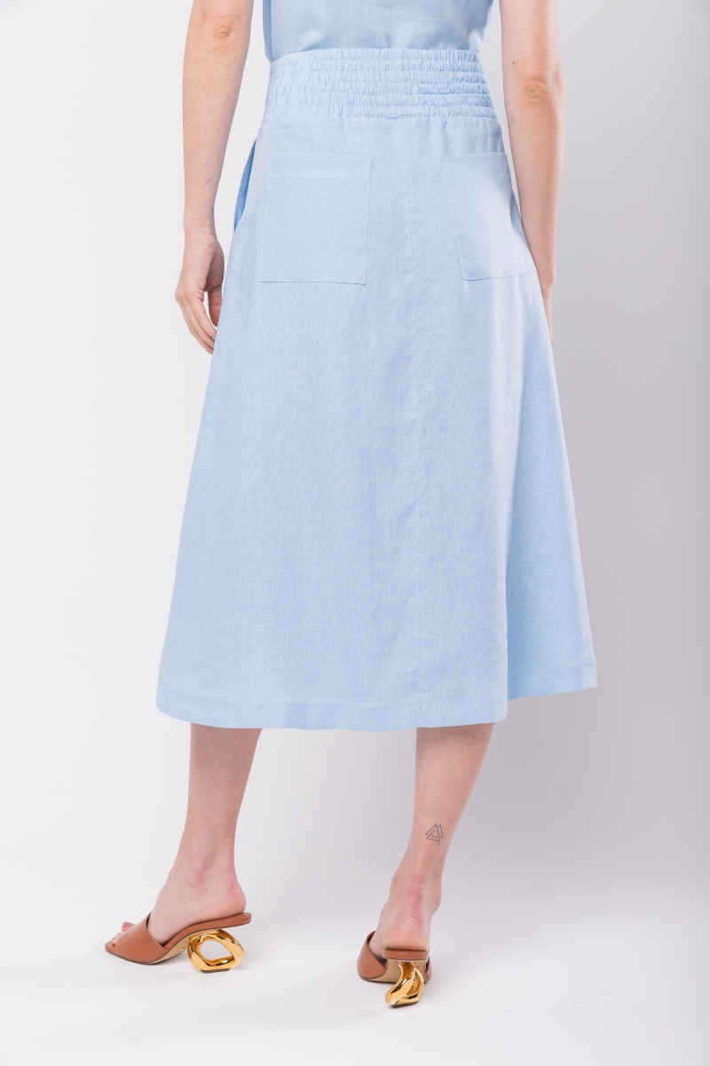 Hidrogênio - 100% BABY BLUE LINEN MIDI FLARE SKIRT - 19800111