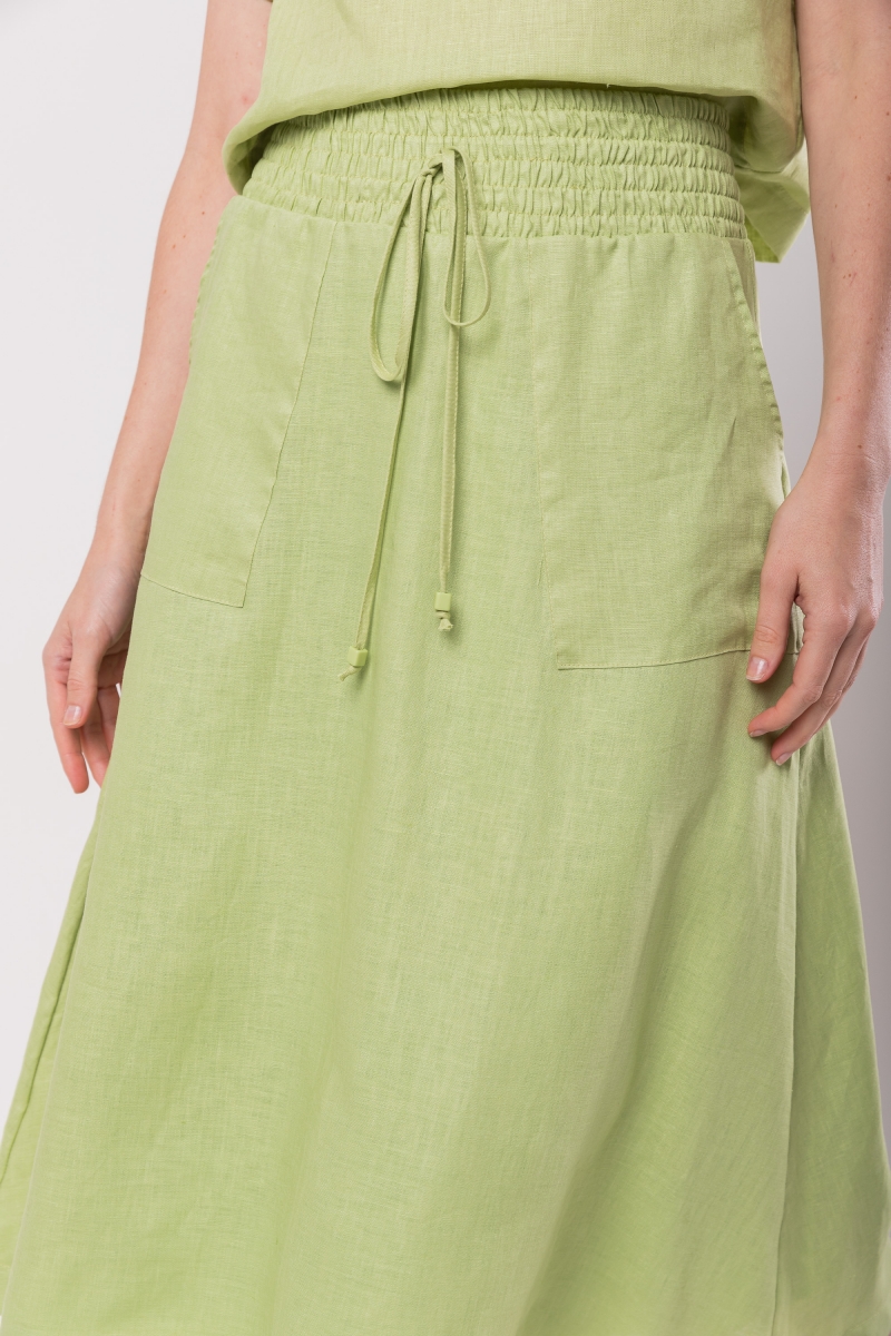 Hidrogênio - 100% LINEN LIGHT GREEN EVA MIDI SKIRT - 19800462