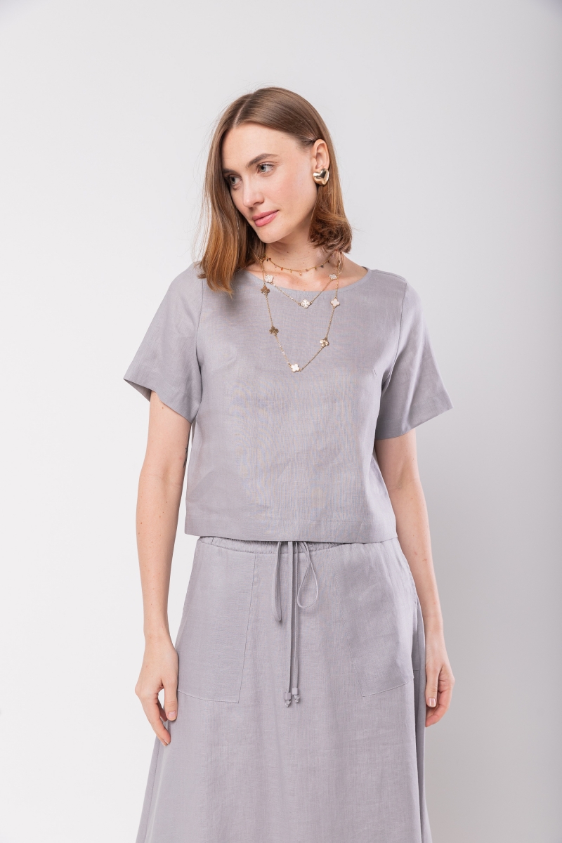 Hidrogênio - 100% LINEN GREY CROPPED TOP - 19801030