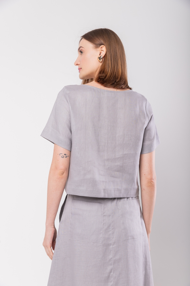 Hidrogênio - 100% LINEN GREY CROPPED TOP - 19801030