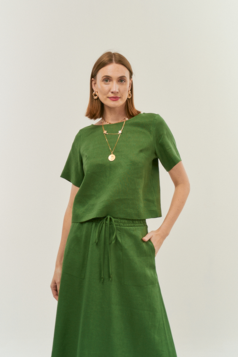 Hidrogênio - GREEN 100% LINEN CROPPED TOP - 19801009