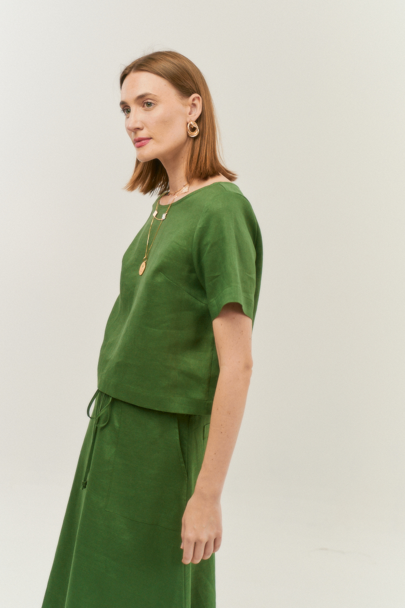 Hidrogênio - GREEN 100% LINEN CROPPED TOP - 19801009