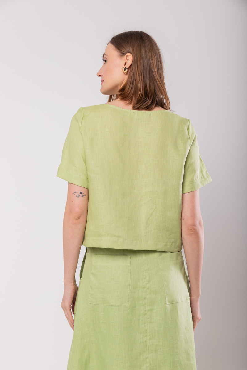 Hidrogênio - LIGHT GREEN 100% LINEN CROPPED TOP - 19801462