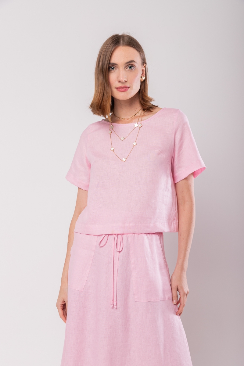 Hidrogênio - 100% PINK LINEN CROPPED TOP - 19801021