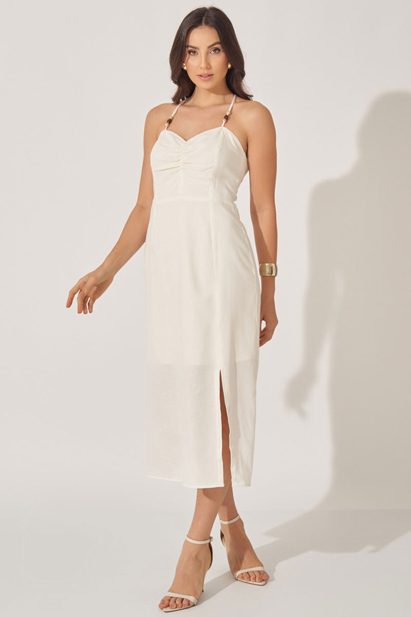 Miss Misses - Miss Misses Paula Off White Linen Dress - 54370OFF