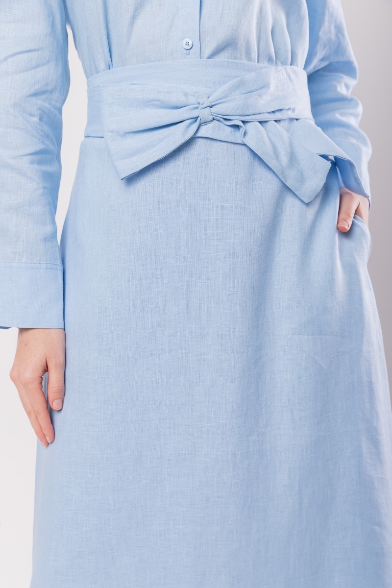 Hidrogênio - MIDI SKIRT WITH BOW BELT 100% BABY BLUE LINEN - 20098111