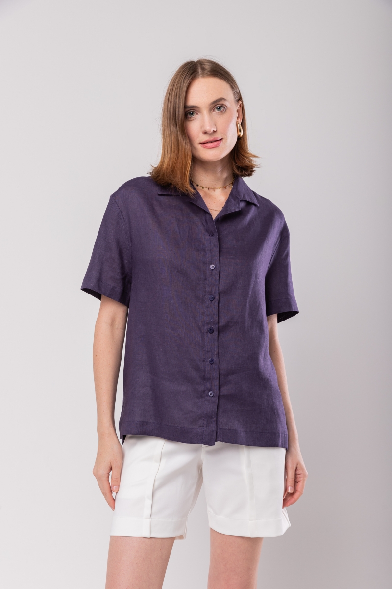 Hidrogênio - NAVY PURE LINEN SHORT SLEEVE SHIRT - 20037004