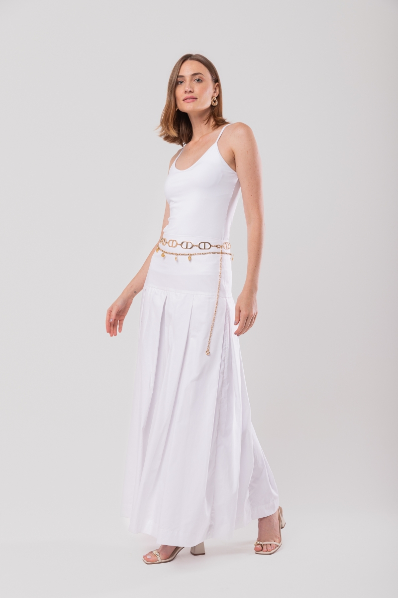 Hidrogênio - LONG SKIRT WITH YELLOW PALM AND PLEATS IN WHITE TRICOLINE - 20136002