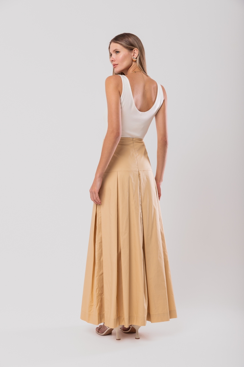 Hidrogênio - LONG SKIRT WITH YELLOW PALM AND PLEATS TRICOLINE TERRA - 20136332