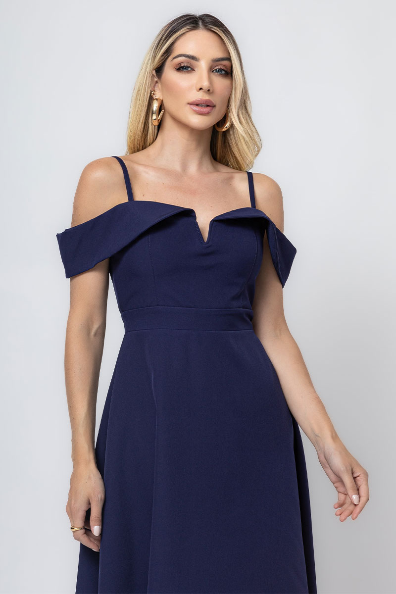 Miss Misses - Miss Misses Flavia Off-the-Shoulder Blue Dress - 54294AZUL