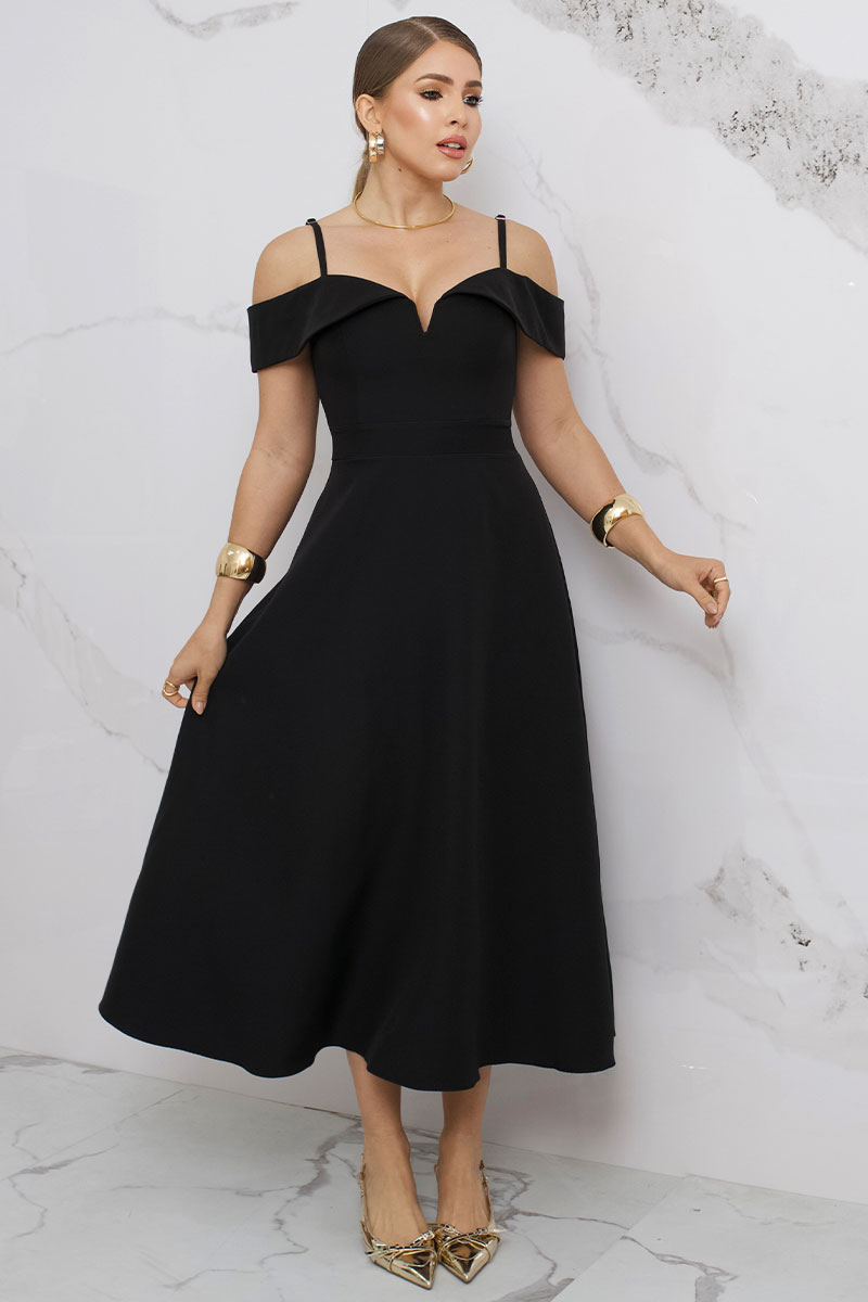 Miss Misses - Miss Misses Flavia Off-the-Shoulder Black Dress - 54294PRETO