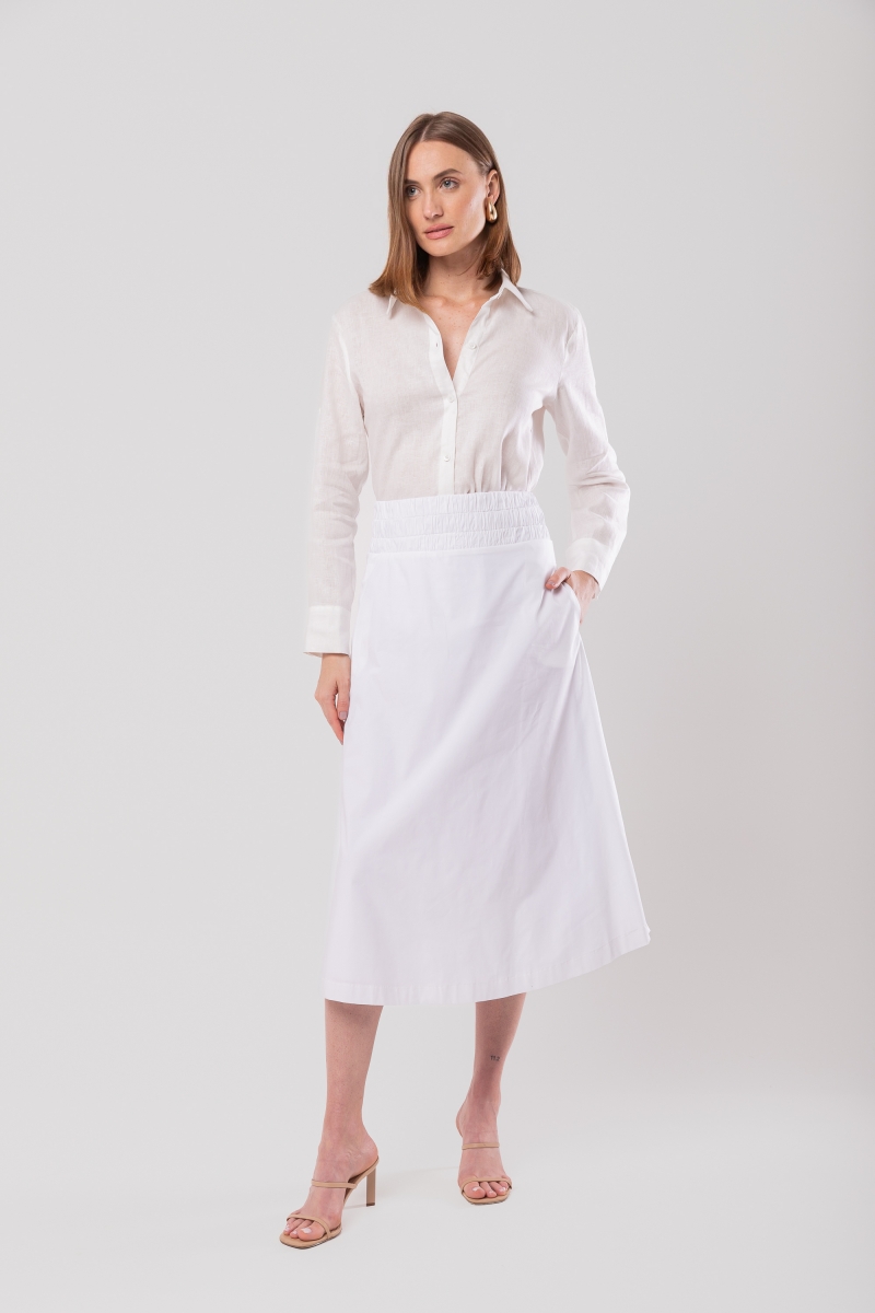 Hidrogênio - WHITE RUFFLED TRICOLINE MIDI SKIRT WITH POCKETS - 20159002