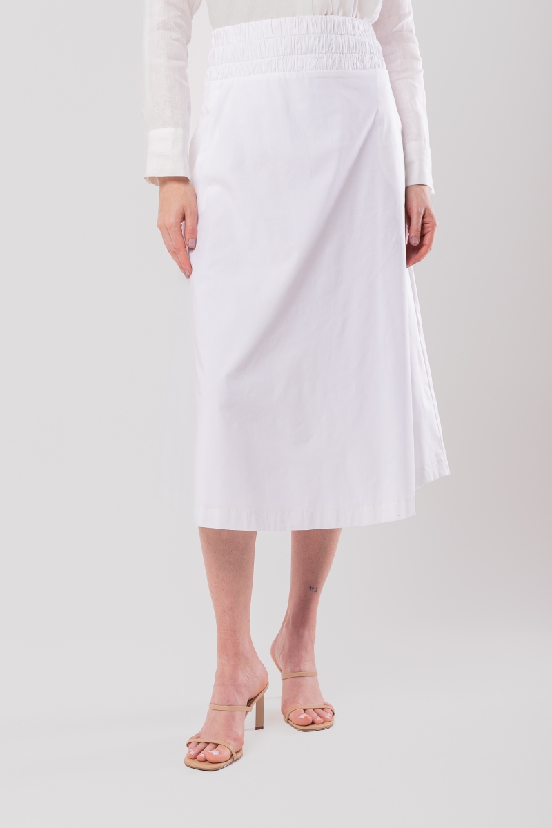 Hidrogênio - WHITE RUFFLED TRICOLINE MIDI SKIRT WITH POCKETS - 20159002