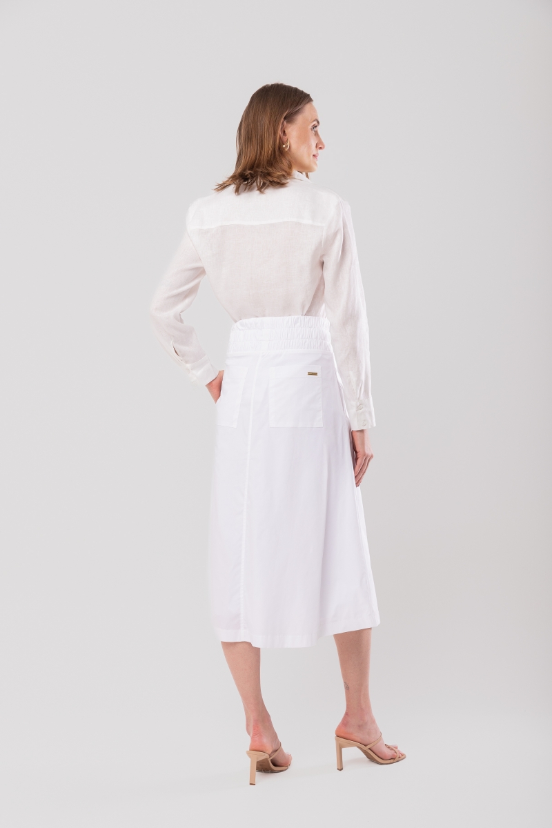 Hidrogênio - WHITE RUFFLED TRICOLINE MIDI SKIRT WITH POCKETS - 20159002