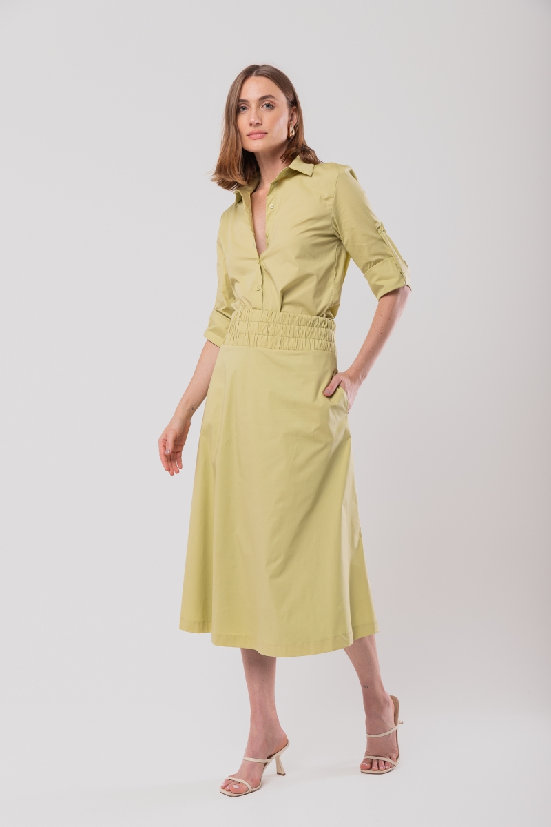 Hidrogênio - WILLOW GREEN RUFFLED TRICOLINE MIDI SKIRT WITH POCKETS - 20159557